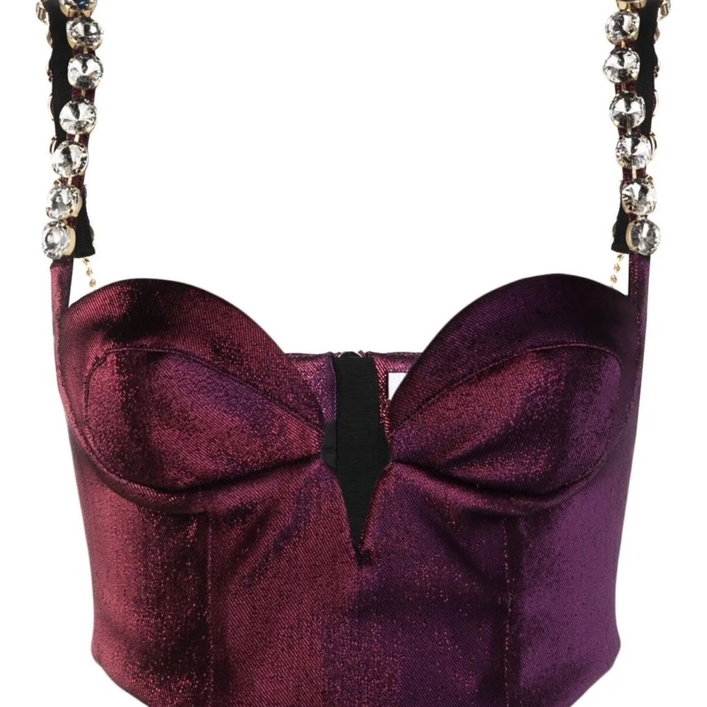 AREA Burgundy Metallic Bustier with adjustable Crystal Straps